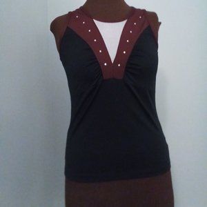 Tail, Athleisure Tank, Black/Maroon/White Print, Rhinestones, Size M